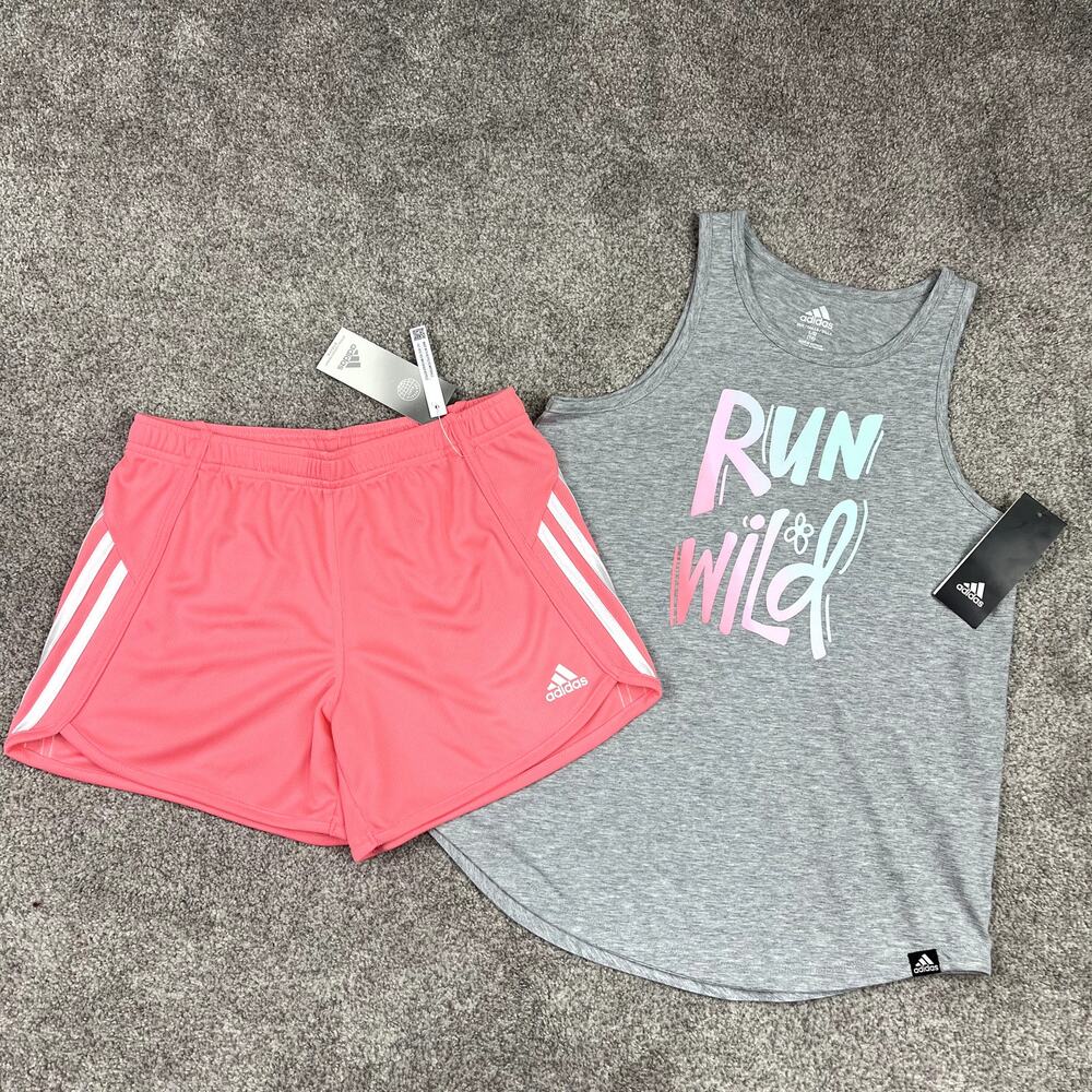 New! Adorable Adidas matching set Girls L (14) tank & shorts outfit
